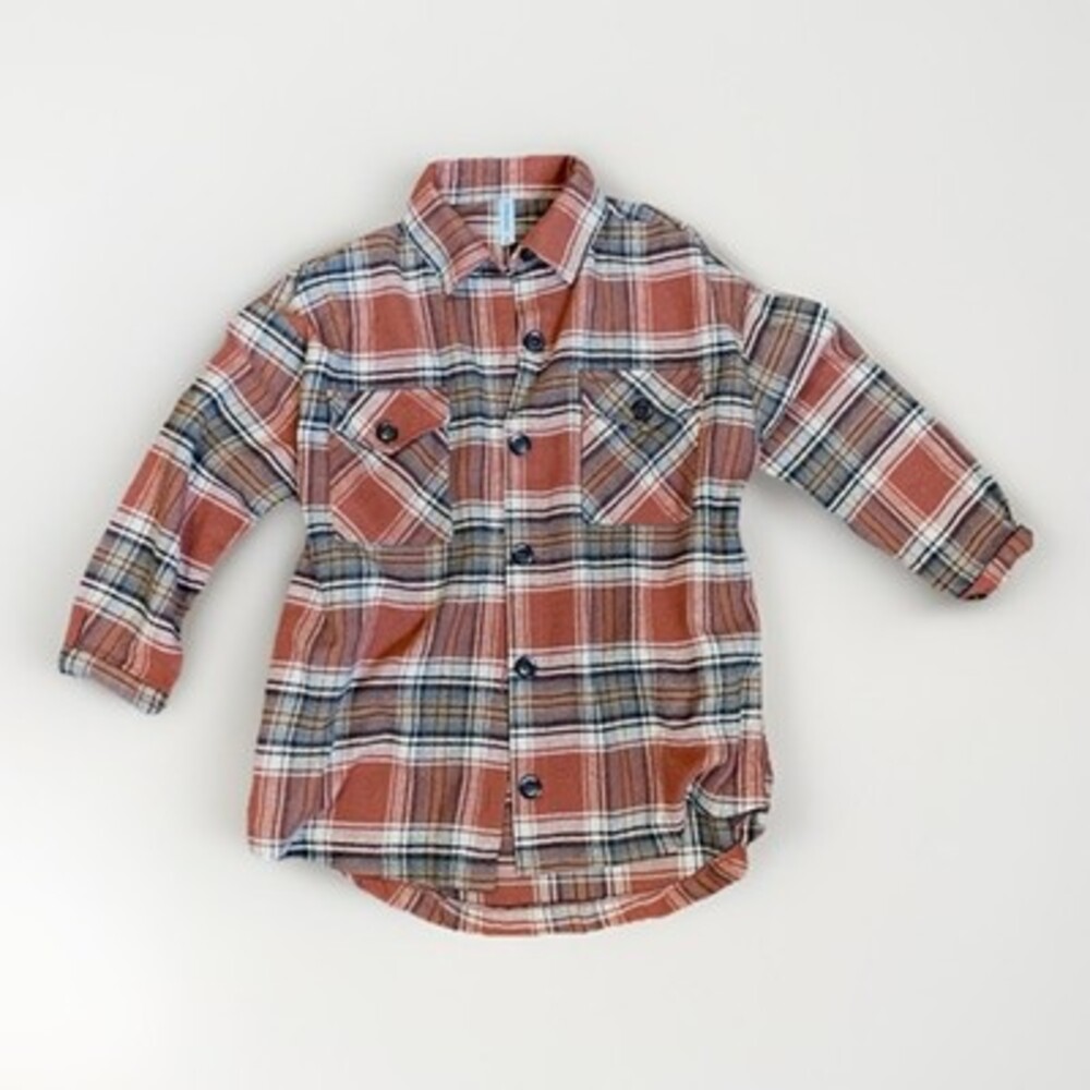 Zanana Shacket (Small) Orange Oversized Plaid Flannel Shirt Jacket Fall Rust